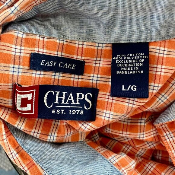 Chaps Easy Care Orange Button Down Short Sleeve Shirt Men's Large - Picture 7 of 7